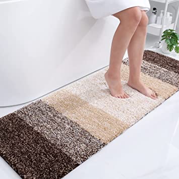 OLANLY Luxury Bathroom Rug Mat, Extra Soft and Absorbent Microfiber Bath Rugs, Non-Slip Plush Shaggy Bath Carpet Runner, Machine Wash Dry, Bath Mats for Bathroom Floor, Tub and Shower, 20x59, Brown