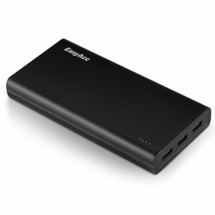 EasyAcc 2nd Gen 15000mAh Brilliant Power Bank (4.8A Smart Output) Portable External Battery Pack 3 USB Ports Travel Charger -Black and Gray