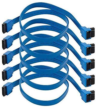 Monoprice 5-Pack Blue 18-Inch SATA III 6.0 Gbps Cable with Locking Latch and 90-Degree Plug