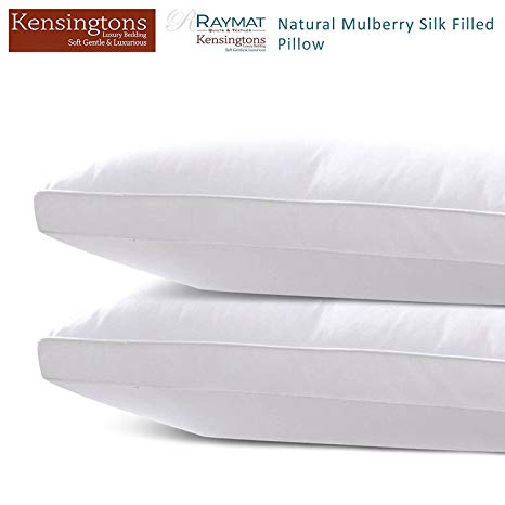 Kensingtons Luxury Mulberry Silk Filled Pillows, Hypoallergenic 400 TC, Egyptian Cotton Cover Hotel Quality Standard Pillows 48cm x 74cm (1 X Pillow)