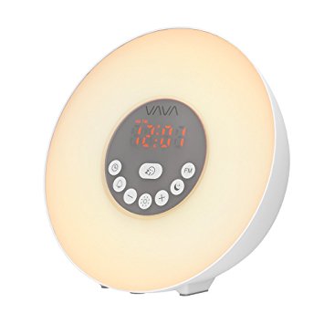 Wake Up Light, VAVA Smart Alarm Clock with Sunrise Simulation for a Natural Wakeup 7 Colored LED Lights, Smart Snooze Function, FM Radio, 6 Alarm Sounds, Touch Control, and 10 Brightness Levels