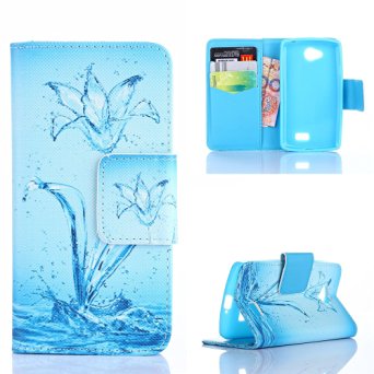 Yakamoz Water Flower Leather Flip Card Slots Wallet Stand Case for LG Optimus F60, LG Transpyre, LG Tribute LS660 with Free Screen Protector & Stylus Pen