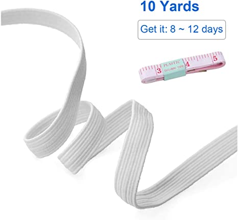 10 Yards 1/4 inch Braided Elastic Band with Free Tape for Sewing Crafts DIY Mask Bedspread Cuff