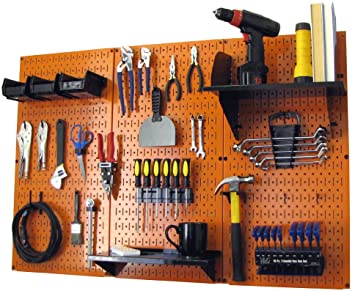Wall Control 30-WRK-400 ORB Pegboard Organizer 4-Feet Metal Standard Tool Storage Kit with Orange Tool Board and Black Accessories