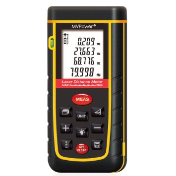 MVPower® Newest Handheld Laser Distance Meter with Bubble Level Rangefinder Range Finder Tape measure Large LCD with Backlight - Black&Yellow (0.05 to 80m)