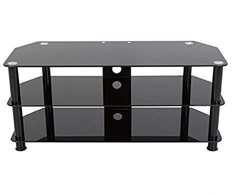 AVF SDC1140CMBB-A  TV Stand with Cable Management for up to 55-inch TVs, Black Glass, Black Legs