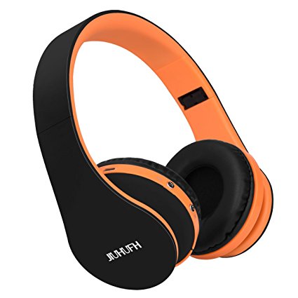 JIUHUFH Over Ear Headphones Wireless Sweatproof Bluetooth Stereo Headphones (40mm Drivers, Foldable, Built in Microphone)-Orange