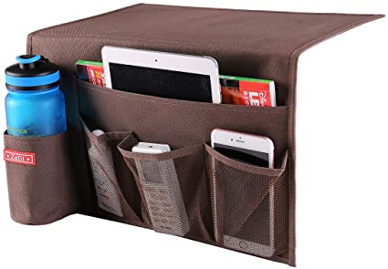 Zafit 5 Pockets Bedside Caddy, Bedside Storage Organizer for Water Bottles, Magazines, Phone, Glasses (Coffee)