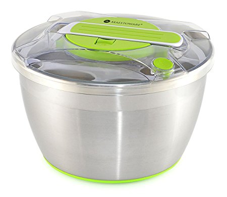 Maestoware Stainless Steel Salad Spinner - Large 6.8 Quart with Colander, Non-Slip Base, and Pump Action