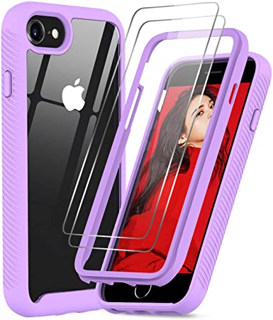 LeYi iPhone SE 2020 Case, iPhone 8 Case, iPhone 7/ 6s/6 Case with Tempered Glass Screen Protector [2 Pack], Full-Body Shockproof Bumper Clear Phone Cover Case for Apple iPhone SE/8/7/6s/6, Violet