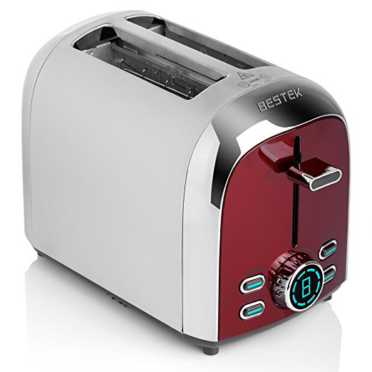 BESTEK 2-Slice Toaster Stainless Steel 7 Browning Digital Control with Bagel, Deforst and Reheat Mode