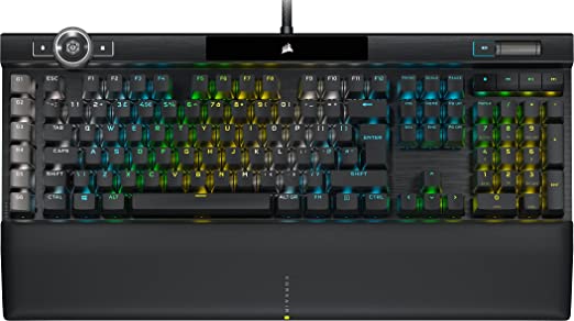 Corsair K100 RGB Mechanical Gaming Keyboard (CHERRY MX SPEED Keyswitches: Linear and Rapid, Per-Key Backlighting, Leatherette Palm Rest, Elgato Stream Deck Integration, QWERTY) Black