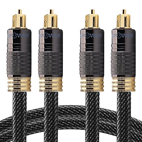 FosPower (2 Pack) 24K Gold Plated Toslink Digital Optical Audio Cable (S/PDIF) - Metal Connectors & Braided Nylon Jacket - 6 Feet