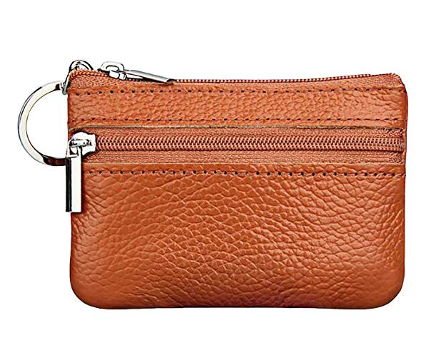 ETIAL Womens Genuine Leather Zip Mini Coin Purse w/ Key Ring