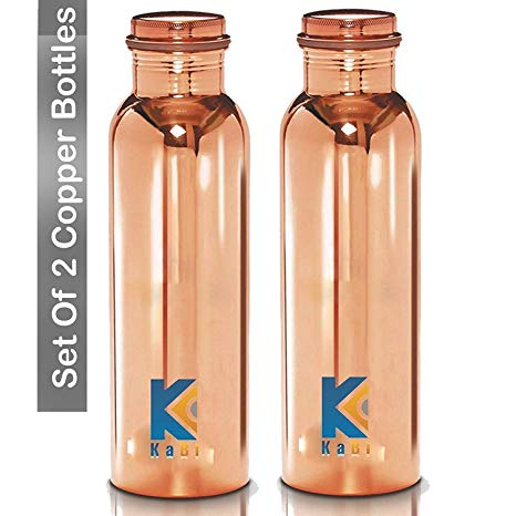 Kabi Copper Water Bottle Combo Pack of 2 | Joint Less | Leak Proof | Hammered | Handmade | (1000 ml Each)