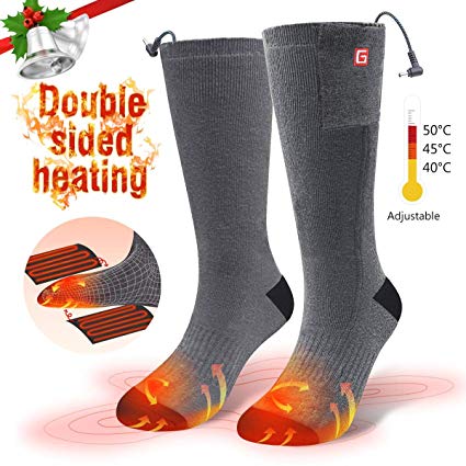 CAVEEN Heating Socks, Double-Sided Heated Socks Rechargeable Battery 3-Level Heating Settings Cotton Socks for Winter Outdoor Sport Camping Hiking L