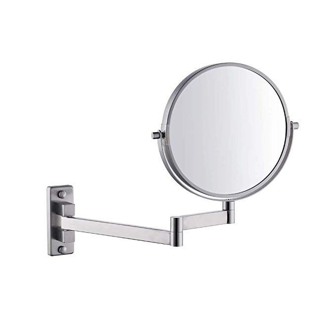 Kes SUS304 Stainless Steel Bathroom 5X Magnification Two-Sided Swivel Wall Mount Mirror 8-inch, Brushed Finish, BWM201M5-2