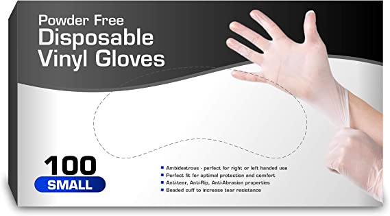 Vinyl Gloves, Disposable Gloves, Comfortable, Powder Free, Latex Free | 100 Pcs (Small)