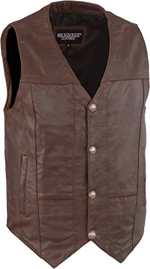 Men's Western Style Leather Vest w/Buffalo Snaps & Interior Gun Pockets (Brown & Saddle Colors)