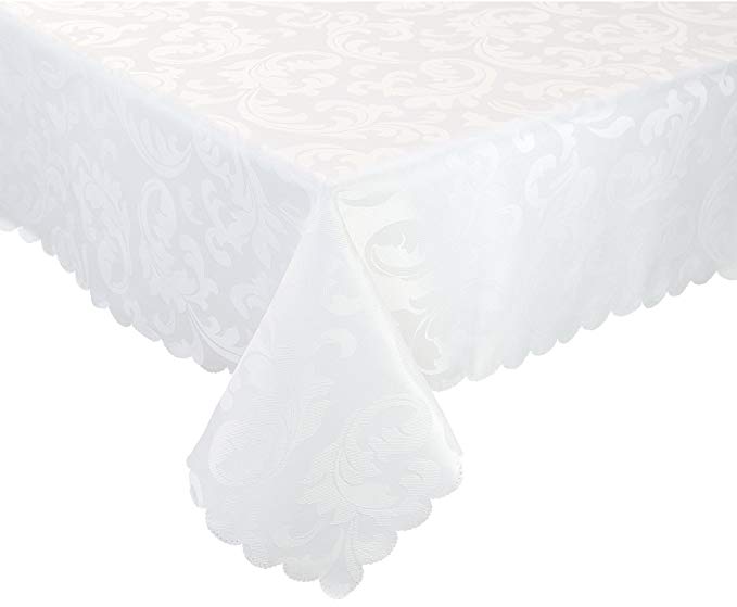 EcoSol Designs Microfiber Damask Tablecloth, Wrinkle-Free & Stain Resistant (60x120, White) Foliate