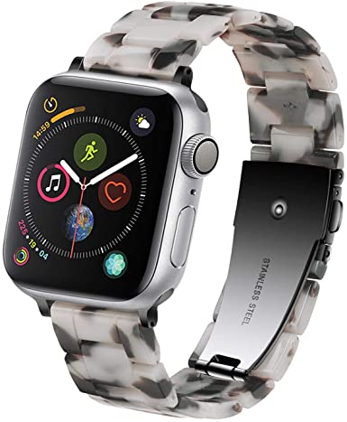 Herbstze for SmartWatch Band 42mm/44mm, Fashion Resin Replacement Band Bracelet with Metal Stainless Steel Buckle for SmartWatch Series 5 4 3 2 1 (Gray)