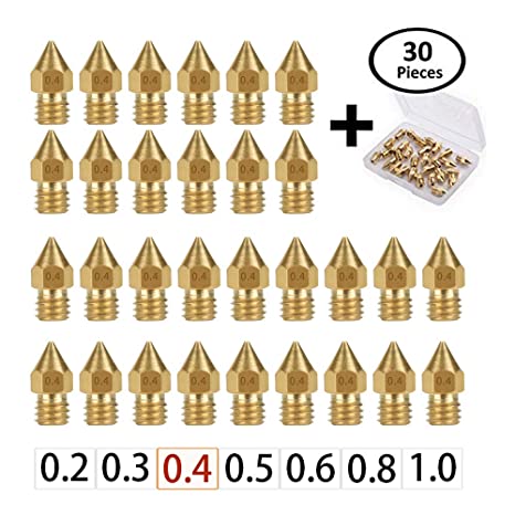 30PCS 0.4mm 3D Printer Extruder Nozzles for Anet A8 Makerbot MK8 Creality CR-10 CR-10S S4 S5 Ender 3 3Pro 5