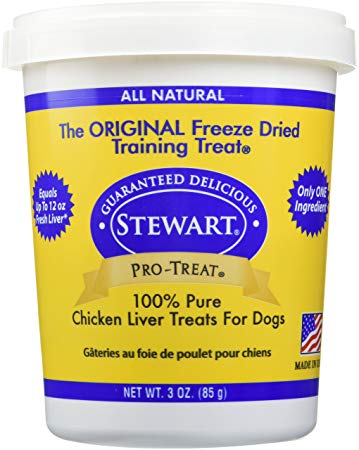 Stewart Freeze Dried Chicken Liver Dog Treats, Grain Free, All Natural, Made in USA by Pro-Treat, 3 oz, Resealable Tub