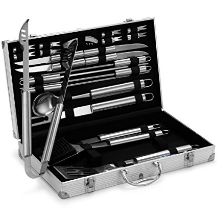 VonHaus 24-piece BBQ Utensil Set - Stainless Steel Set in Aluminium Case