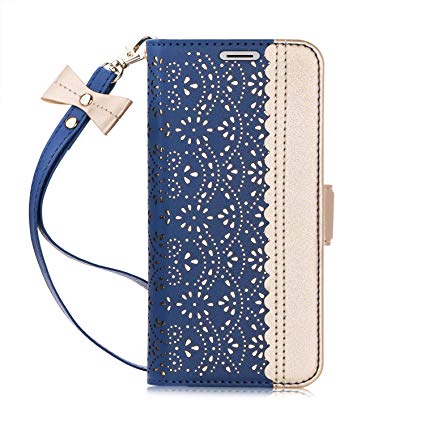 WWW Galaxy Note 9 Case,Note 9 Wallet Case,[Luxurious Romantic Carved Flower] Leather Wallet Case with [Inside Makeup Mirror] and [Kickstand Feature] for Galaxy Note 9 2018 Navy Blue