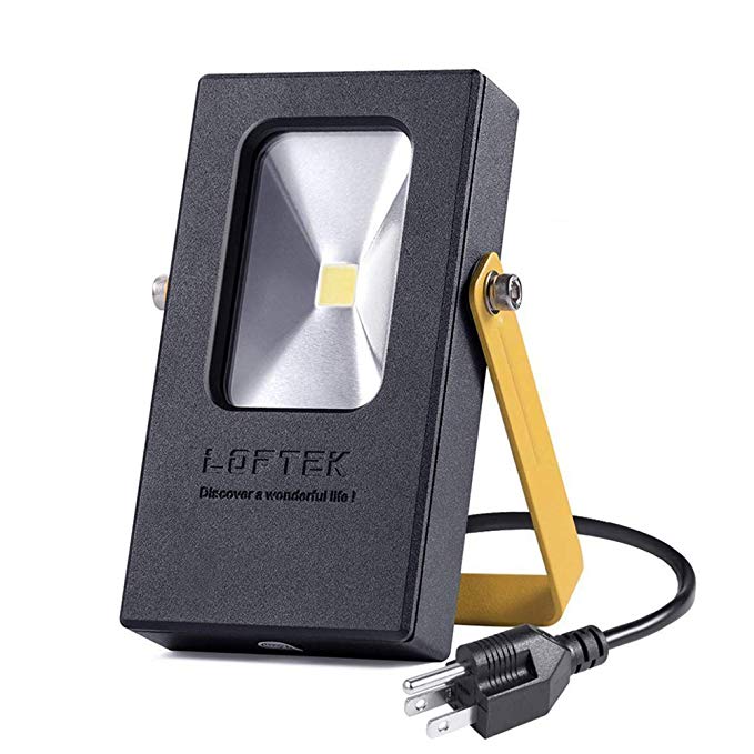 LOFTEK Outdoor Plug in Light, Nova Mini 10W LED Flood Light, 1000 Lumens, Soft White 5000K Spotlight, IP65 Waterproof Outdoor Security Spotlight, Black&Yellow