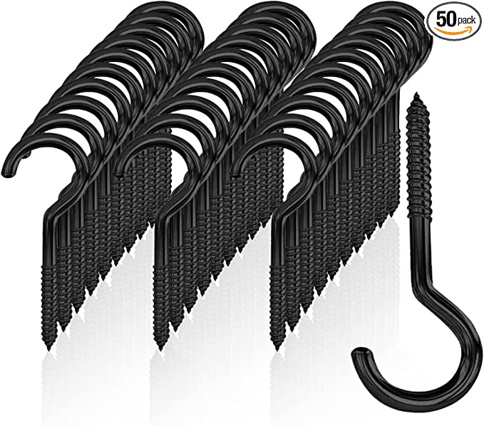 2 Inch Screws Hooks Ceiling Cup Hook Ring Screws for Indoor Outdoor Plant Hangers, Hanging Lights and Wires, Black 50 Pcs