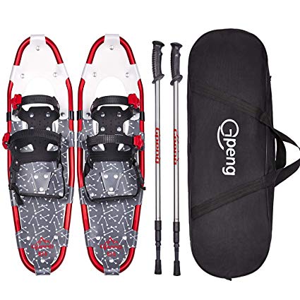Gpeng 14"/21"/25"/27"/30" Snowshoes Snow Shoes for Men Women Youth Kids,Lightweight Aluminum Alloy Snowshoes   Anti-Shock Adjustable Snowshoeing Poles   Free Carrying Tote Bag