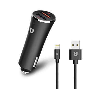 Micarsky Phone Car Charger, 5.4A Portable Dual USB Car Charger with Fast Charger 3.0 and 3ft Lightning Cable for iPhone/iPad Pro/SamSung S series/Note Series and More