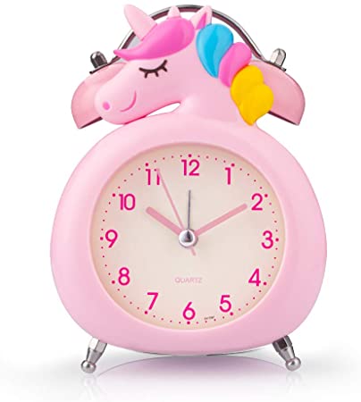 Unicorn Gift for Girls,Alarm Clock with Night Light, Silent Clock and Battery Operated, Easy to Set, Decorative for Girls, Students Bedroom - Pink