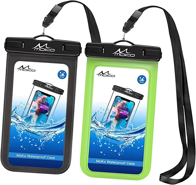 MoKo Waterproof Phone Pouch Holder 2Pack Compatible with iPhone 14 13 12 11 Pro Max X/Xr/Xs/SE 3, Samsung S21/S10