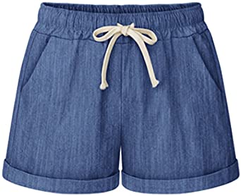 Elastic Waist Shorts for Women Summer Shorts Drawstring Shorts Casual Shorts with Pockets