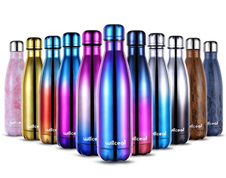 Willceal Stainless Steel Double Wall Vacuum Insulated Water Bottles 500ml, Leak Proof Keep Cold and Hot Drinks Bottle for Outdoor Sports Camping