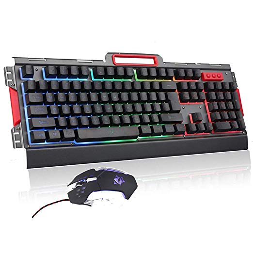 TOONEV Keyboard and Mouse Combo, Gaming Keyboard Rainbow LED Backlit and 104-Key Anti-ghosting Keyboard and Mouse Set for PC Computer Gamer (Black)