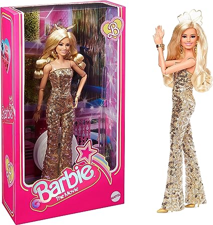 Barbie Margot Robbie as in Gold Disco Jumpsuit The Movie Collectible Doll (HPJ99)