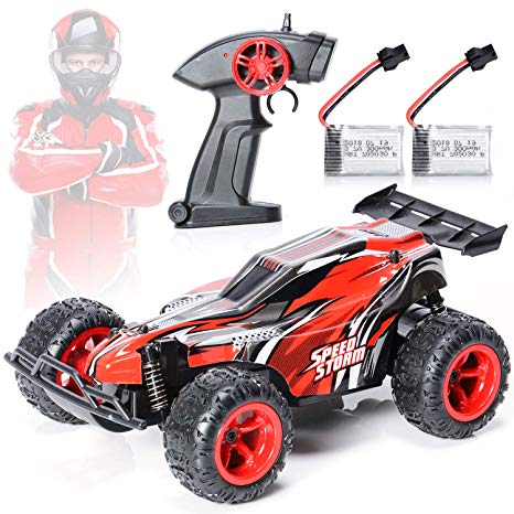 EXERCISE N PLAY Remote Control Car, 2.4Ghz 1:22 High Speed Racing Car with Four Batteries( Two Rechargeable Lithium-ion Batteries for Car,Two 1.5AA Batteries for Transmitter), Kids Toys