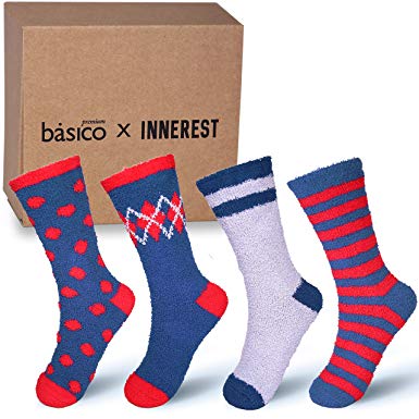 Basico -Valentine's Day Gift - Soft Warm Microfiber Fuzzy Winter Socks Crew 6 Pairs