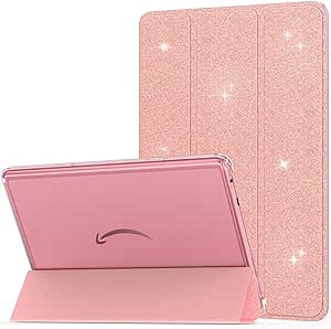 MoKo Case for New Amazon Fire HD 10 Tablet Case(13th Gen, 2023 Release)10.1", PU Leather Trifold Stand Cover for Fire Tablet 10 2023 Transparent Frosted Backshell, Auto Wake/Sleep, Glitter Light Pink