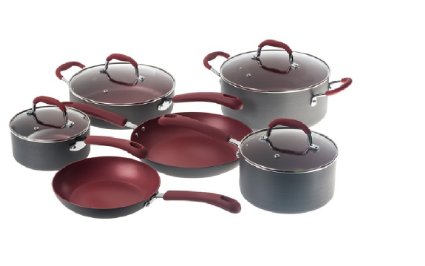 Bella 10-Piece Hard Anodized Ceramic Cookware, Red