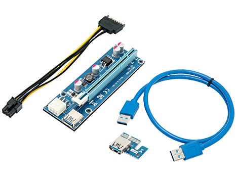 Mining Card, Riser Card, PCIe (PCI Express) 16x to 1x Riser Adapter, USB 3.0 Extension Cable 60cm, 6 pin PCI-E to SATA Power Cable, GPU Riser Adapter, Ethereum Mining Riser Card