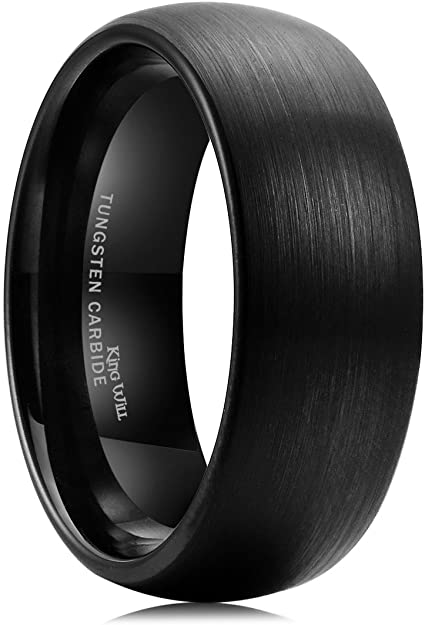 King Will TYRE 8mm Black Matte Finish Tungsten Carbide Ring Domed Engagement Wedding Band Comfort Fit