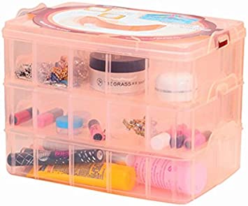 3-Tier Transparent Stackable Adjustable Compartment Slot Plastic Craft Storage Box Organizer Snap-Lock Tray Container 3 Sizes 4 Candy Colors Available (Large 30 Compartment, Orange)