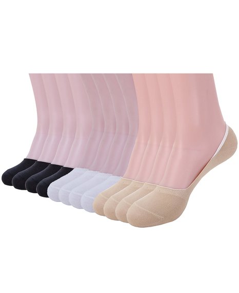ADFOLF Women's 12 Pair Casual No-Show Low Cut Cotton Loafer Liner Socks Non Slip