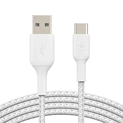 Belkin 6.6ft Braided USB-C Cable, Boost Charge USB-C to USB Cable, USB Type-C Cable, Compatible with Samsung Galaxy S23, S23 , Note20, Pixel 6, Pixel 7, iPad Pro, Nintendo Switch and More - White