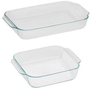 Pyrex Basics Clear Glass Baking Dishes 3 Quart Oblong and 2 Quart Square