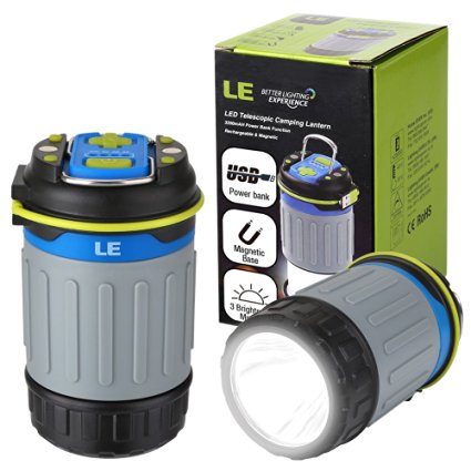 LE Rechargeable CREE LED Camping Lantern, 330lm, 3200 mAh USB Power Bank, Collapsible & Magnetic Camping Lights, 3 Modes Tent Light, Emergency Lantern/Portable Charger for Outdoor Activities